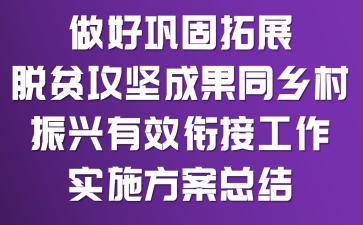 做好巩固拓展脱贫攻坚成果同乡村振兴有效衔接工作实施方案总结