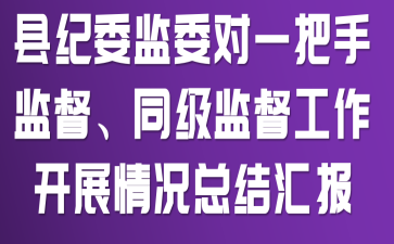 县纪委监委对一把手监督、同级监督工作开展情况总结汇报