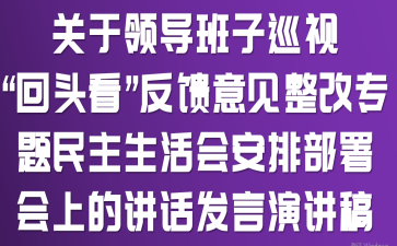 关于领导班子巡视“回头看”反馈意见整改专题民主生活会安排部署会上的讲话发言演讲稿