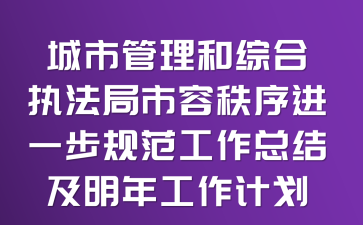 城市管理和综合执法局市容秩序进一步规范工作总结及明年工作计划