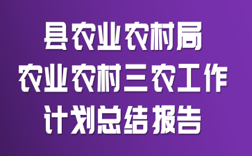 县农业农村局农业农村三农工作计划总结报告