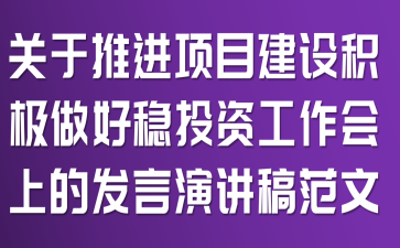 关于推进项目建设积极做好稳投资工作会上的发言演讲稿范文